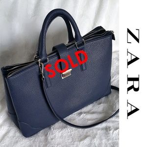 Zara Navy Pebbled Faux Leather Messenger Bag